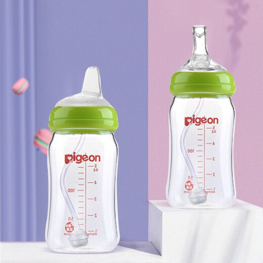 Applicable to AIBO Bear [Pigeon Baby Bottle Accessories] 160ml 240ml 330m Baby Bottle Universal Straw Set Gravity Ball Second Change Straw Cup Learning Drinking Cup Duckbill Cup Anti-Spray Spout Straw [12 Months and Over]*2