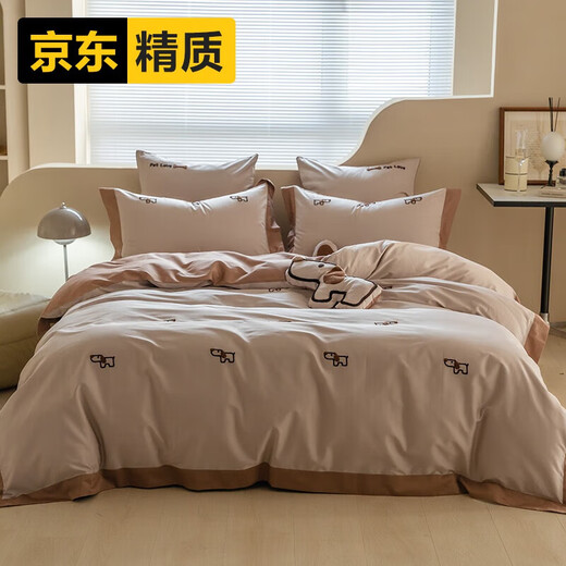 vieruodis Japanese craft light luxury niche ins style 100 cotton long lint cotton four-piece set spring quilt cover pure cotton bed sheet Benny Dog FT sheet style 1.2m bed three-piece set (quilt cover 150*20