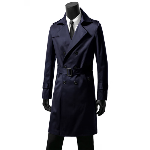 Zhehan World War II German officer uniform windbreaker 2024 new mid-length clothes new spring and autumn men's trench coat dark blue XL