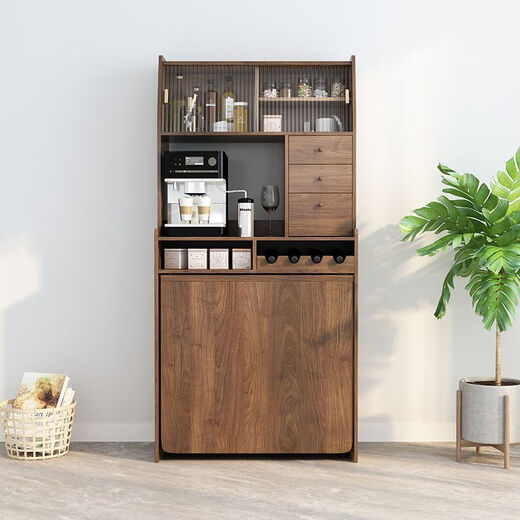 Ruffman dining table, sideboard and chair combination, multifunctional, foldable and retractable, small household Japanese-style solid wood table, walnut dining table and cabinet, solid wood