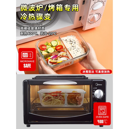 Chino Glass Lunch Box Mikrowellenofenheizung Special mit Bento Box Bento Box Frischwachtbox Dunkelgrün-3-Partition 1050 ml + Tablettenwarensatz