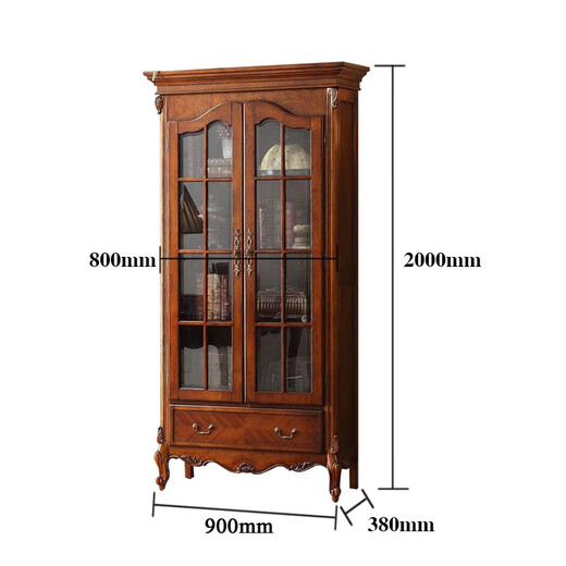 
Jianglaiyi European-style solid wood double-door bookcase American retro bookcase floor-standing bookcase study bookcase display cabinet combination storage cabinet 1.05m bookcase/1050*38*200cm