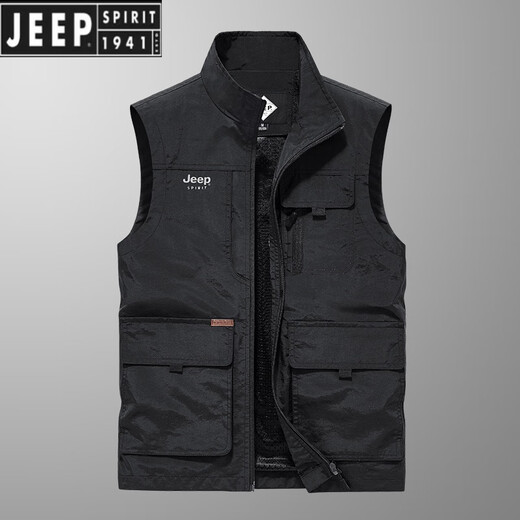 JEEP SPIRIT吉普马甲男春夏新款中年宽松大码户外速干透气多口袋定制钓鱼外套 卡其色 XL