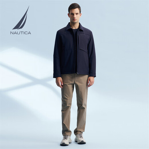 NAUTICA Shopping Mall Same Style Autumn and Winter New Dark Plaid Lapel Comfortable Warm Thick Jacket Cotton Jacket Men JM4402 Navy Blue 4NV M