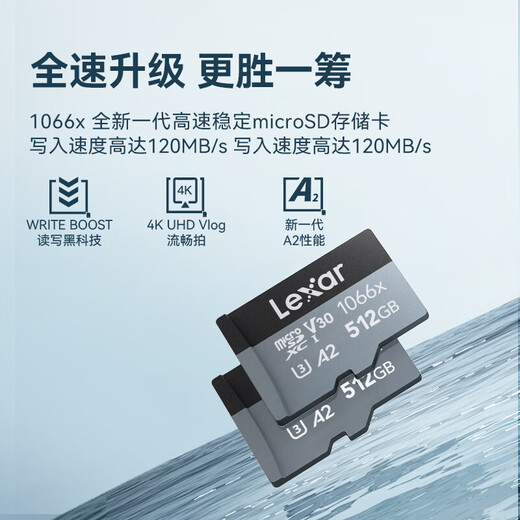 雷克沙（Lexar）TF卡 SDXC UHS-I V30 R160/W120 (1066x) 大疆pocket3内存卡action4/5pro 4K高速存储卡 512GB 送3.0读卡器+卡套+卡盒 