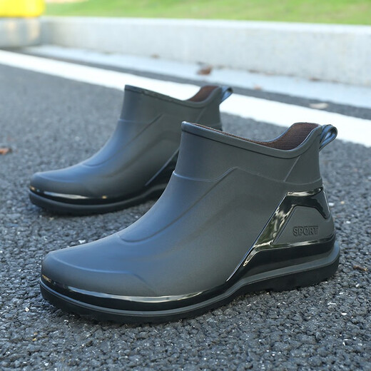 Shurong Britische Regenstiefel Herren Kurzrohr wasserdichte lässige Regenstiefel Flachsäure Leichtküche Anti-Rutsch-Gummi-Schuhe Dicke mit dicker Lösung von Wasserschuhen 630 schwarze Einzelschuhe [Standardgröße] 41