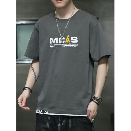 真维斯（Jeanswest）纯棉短袖t恤男潮牌夏季大码胖子宽松薄款半袖打底衫上衣服夏装 102深灰 L