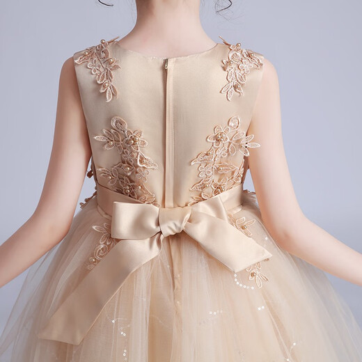 Dev Ake Kinderkleid Girl Prinzessin Rock Moderatorin High-End Piano Performance Evening Kleid Little Girl Hochzeit Sommer Big Boy BX683 Langarmer Champagnerfarbe 120 (Empfohlen 34-40 Jin [Jin gleich 0,5 kg])