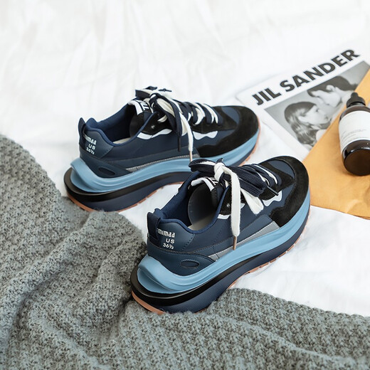 
Su Feifei, Daddy Shoes, new summer products, comfortable and absorbent film-soled trendy shoes for women, Internet celebrity Korean version, deconstruction of versatile sports casual shoes 9902-Deep Sea Blue 37
