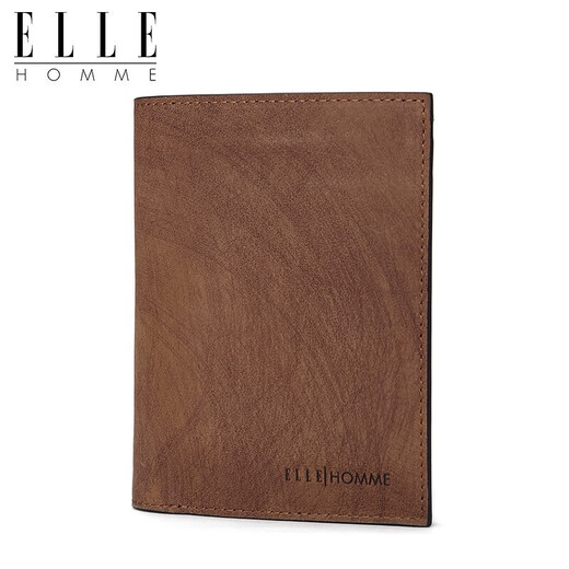ELLE HOMME 钱包竖款头层牛皮多卡位复古两折票夹0330 生日礼物送爸爸