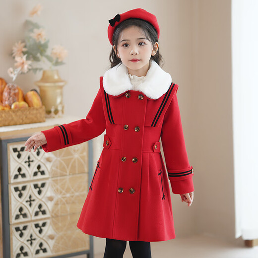 Disney (Disney) Mädchenmantel Winterwolle 2024 neuer Stil koreanischer Stil mittelgroßer gesteppter Wollmantel für kleine Mädchen 8886 Aprikosenhut + Kaninchen normaler Stil 150