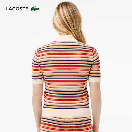 LACOSTE法国鳄鱼女装24年夏季新款短袖撞色条纹时尚针织POLO衫|AF7027 IRM/红色条纹拼色 34 /155