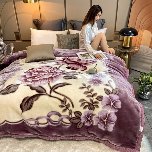 Yalu Milk Velvet Blanket Winter Thick Double-Sided Plush Blanket Student Cover Blanket Double Autumn and Winter Raschel Lunch Blanket 210 Gray Bean Paste - Elegant Floral 150cm*200cm Weighs about 4Jin Jin is equal to 0.5kg