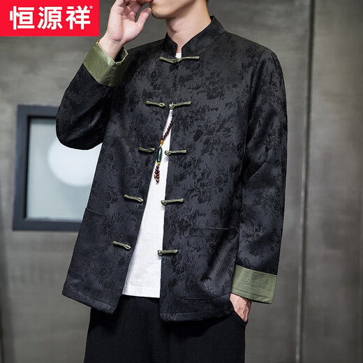 恒源祥新中式唐装男中国风秋冬季长袖茄克复古盘扣汉服宽松大码男士外套 Y757黄色 M码推荐100-120斤