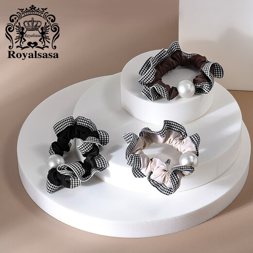 Royal sasa Royal salsa retro plaid lace imitation pearl small intestine hair ring temperament ponytail head rope ball hair rope leather case