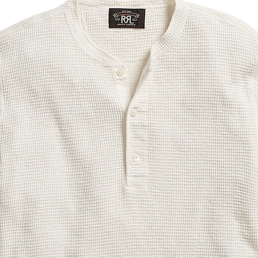 RRL Vêtements masculins Classic Waffle Tricot Cotton Henry Shirt RL90240 100-blanc M