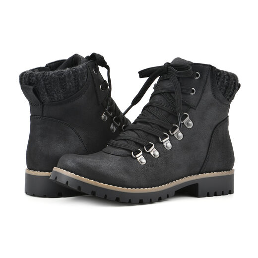 Cliffs by White Mountain Women's Fall Ankle Boots Comfortable Cushioning Round Toe Lace-up Casual Boots Outdoor Hiking Black/Fabric 8