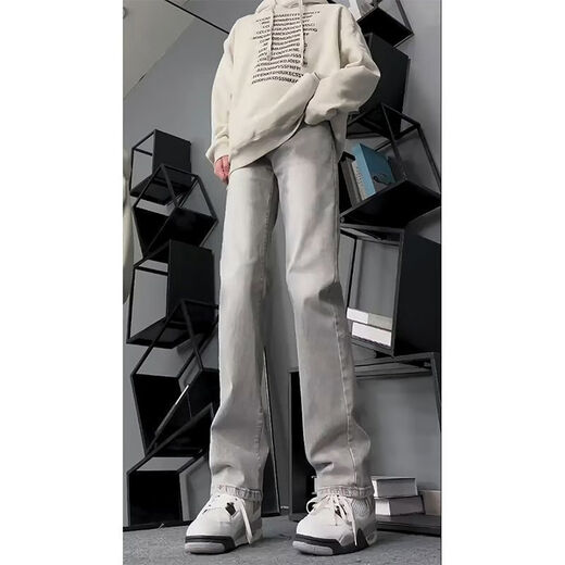 Chaohandu neuer Stil 2024 Zement Rauchgrau Schlanke Jeans für Männer und Frauen für Herbst Dünne amerikanische High-T-T-Hose G841 Cement Grey 3xl 160-175jin [Jin gleich 0,5 kg]