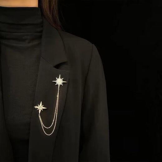 Countercurrent Fish's new six-pointed star chain brooch for men and women, anti-exposure corsage, retro pins, clothing accessories, six-pointed star chain brooch
