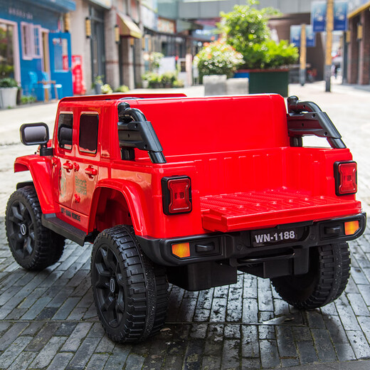 Tianzhixing children's electric car can seat two people, extra large four-wheel remote control for boys and girls, four-wheel drive off-road vehicle pickup truck, Chinese red. Four-wheel drive + Chaowei battery + leather seat, remote control + self-driving + four-wheel drive + Bluetooth music