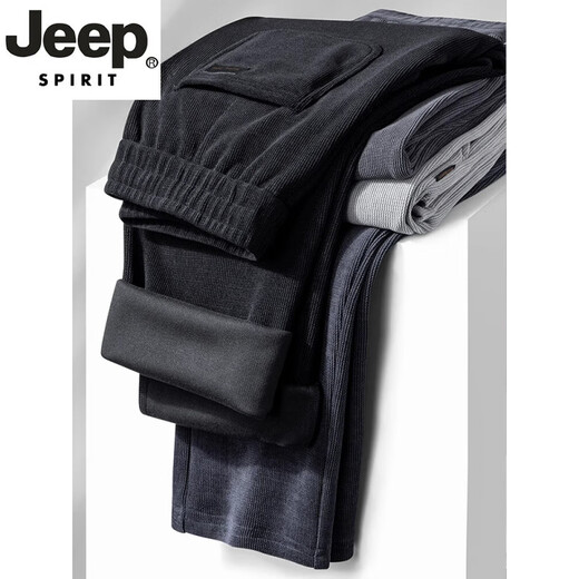 JEEP SPIRIT high-end sweatpants men's autumn and winter velvet thickened sports trousers middle-aged dad loose large size straight casual pants dark gray ((spring and autumn) M (weight 110-126)