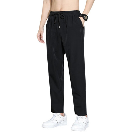 Jeanswest casual pants for men summer thin 2025 new straight men's ice silk quick-drying nine-point sports long pants for men FY718 dark gray + FY718 black 2-piece package 2XL size 33/34
