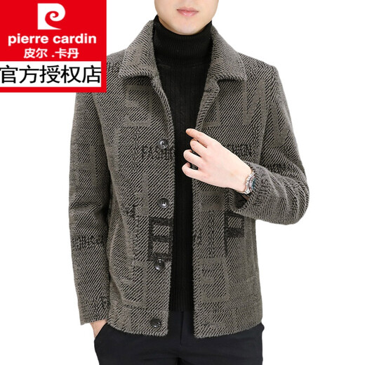 Pierre Cardin Woolen Jacket Men's Korean Style Casual Short Woolen Big Top Men's Jacket Autumn and Winter Trendy Top Khaki 8229 Cotton 3XL