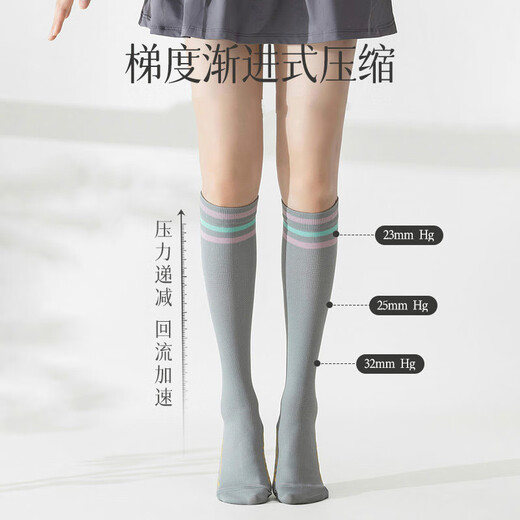 Jincheng Sports Calf Socks Women's Spring Professional Fitness Muscle Energy Compression Pressure Jump Rope Running Stockings WZ-701 Parallel Bars Black Three Bars White Two Pairs One Size