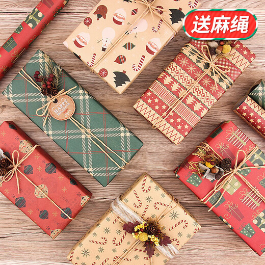 DOROCH Christmas wrapping paper 6 sheets with ribbon twine gift wrapping paper birthday gift DIY handmade paper kraft paper