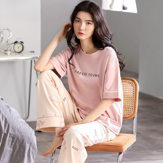 
Modal pajamas for women in 2025 new summer cotton short-sleeved trousers home clothes thin large size women's home clothes set 7371 L [Suggested 100-125 Jin [Jin equals 0.5 kg]]