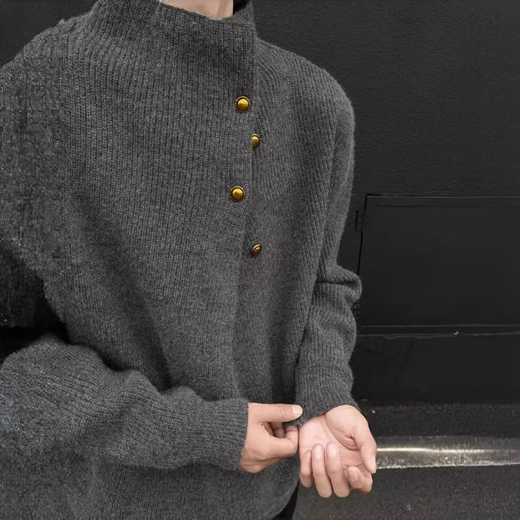 Yiran presents irregular button design turtleneck sweater for men, Korean trendy brand, handsome and lazy oversize sweater top, gray XL, recommended 140-160Jin Jin is equal to 0.5 kg
