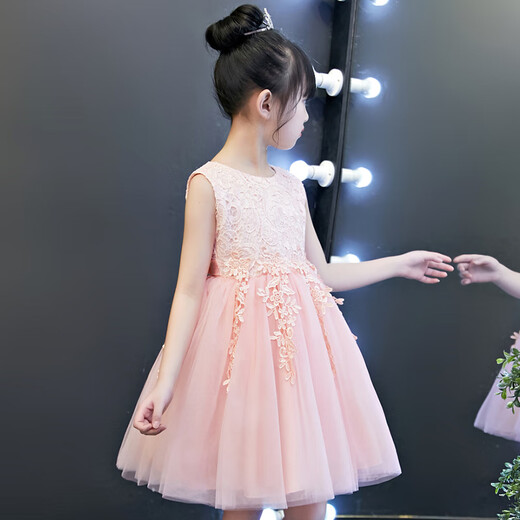 安妮优儿六一儿童节表演服装演出服女童蓬蓬裙舞蹈服小学生礼服 粉色 120