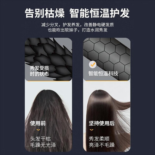 CONFU Professional Hair Dryer 2400W High Power Hair Salon and Barber Shop Constant Temperature Hair Care Hair Dryer Household Hot and Cold Air Hair Salon Model Three Plugs Smart Black KF-8946