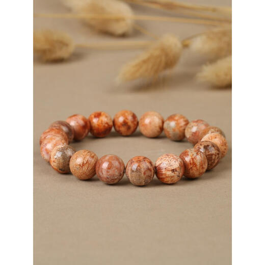 Ancient natural raw stone coral jade bracelet for men and women jelly ice chrysanthemum stone lemon pattern Buddhist beads rosary crystal bracelet beads 10mm