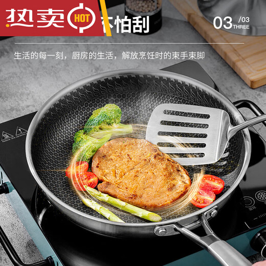 
304 stainless steel frying pan household smoke-free non-stick pan frying pan universal pot 24cm drilling technology stainless steel frying pan ck9721