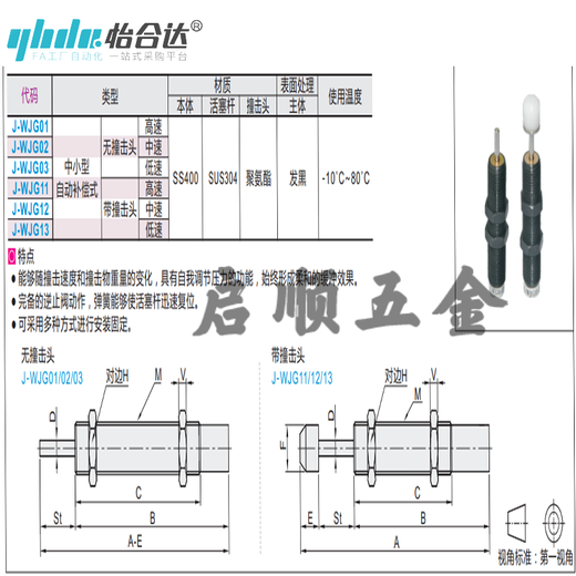 XMSJ怡合缓冲器J-WJG01/02/03/11/12/13-1412/1416/1425/2016/2030 J-WJG01-1416