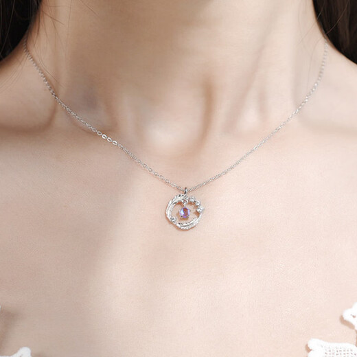 Warme Farben Pure Silver Necklace for Women Light Luxury Simple Feather Design Clavicle Chain Pendant for Women Practical Birthday Gift for Wife Glazed Stone Feather Necklace