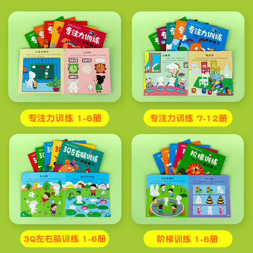 Fokusaufkleberbuch für Kinderrätsel Set 24 Bände, vollständige Hirnlogik -Denkspiel -Training Kindergarten Baby Early Education Picture Book [Taste New Style] 3 zufällige Bücher [keine Wiederholung]