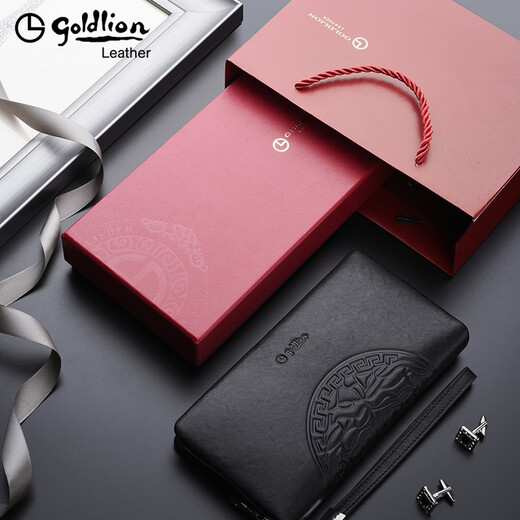 Sac d'embrayage à glissière à glissière Goldlion Wallet Men de Goldlion Long Men de vache à main de vache de vache pour sac à main haut de gamme Black Black [Autorisation officielle - One Fake One and Ten Finons]