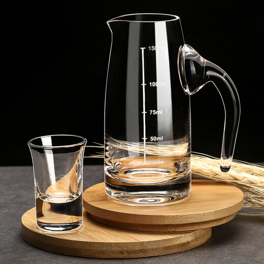 MARTIGUES white wine glass and wine dispenser set, household light luxury small wine glass, one-cup wine cup, Chinese wine set with graduated cup holder, 6 pots, 6 cups, 1 rack, 100ml wine dispenser + 15ml cup + single layer