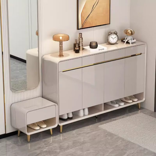 Clocked shoe cabinet home door modern simple light luxury entrance cabinet high-end door stool against the wall hot storage cabinet AD983 [light gray] 120cm-high-leg style [painted bright]