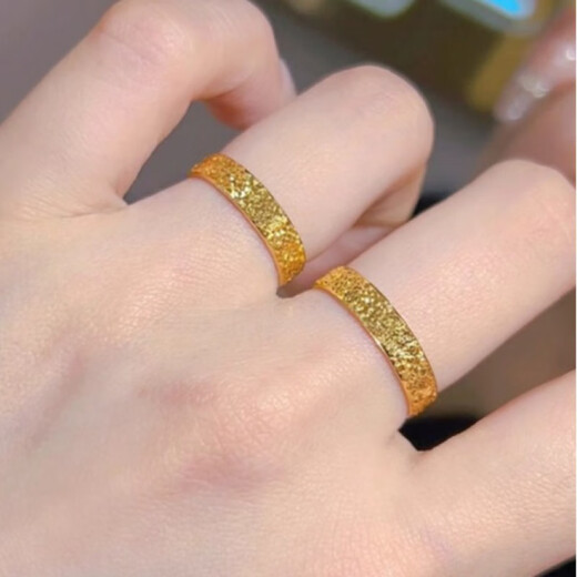 尤克达帝999金包银戒指男女 黄金戒指碎碎冰情侣对戒开口可调节指环送女友 七夕情人节礼物(情侣一对) 开口可调节