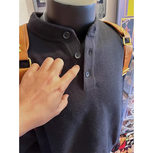 Qumile black henley collar sweater for men in spring American retro high-end knitted sweater cleanfit inner layering shirt for men light gray XL