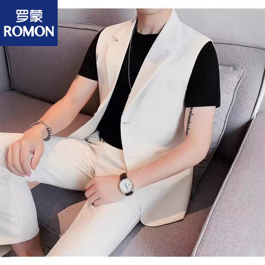 罗蒙（ROMON）2025夏季男装痞帅感无袖马甲西服外套时尚商务休闲西装上衣薄 9874#雾蓝色 3XL 170-190