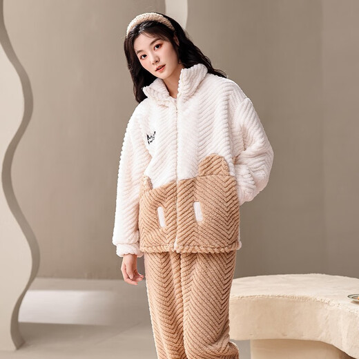 Xinai Centennial Pajamas for women in winter coral velvet warmth and thickened casual cartoon flannel red women's home clothes and outerwear suit MX6621 women M