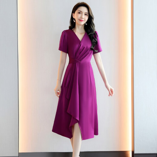 XHUE [100% Mulberry Silk] Heavy silk dress for women in summer brand high-end and elegant luxury exquisite skirt Beige L (recommended 108-118Jin [Jin equals 0.5 kg])