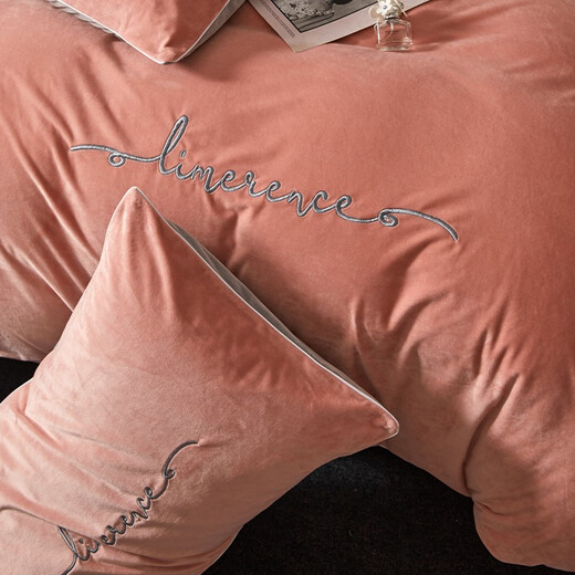 Yalu Class A baby milk velvet four-piece set of flannel sheets winter quilt cover coral velvet quilt cover sheet bedding Alluring pink + modern gray Class A standard baby velvet 1.8m sheet style four-piece set quilt cover 2*2.3m