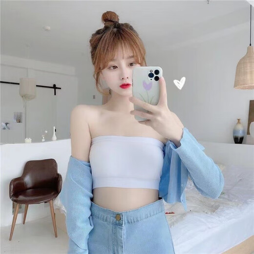 Kadeno strapless underwear for female students, beautiful back top, tube top underwear, anti-exposure, small chest inner wear, one shoulder wrap, white, one size fits all, 80-150 Jin Jin is equal to 0.5 kg