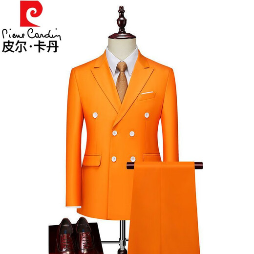 Pierre Cardin men's casual formal suit three-piece suit double-breasted suit suit performance dress host casual suit white top + pants tie XL 125Jin Jin equals about 0.5 kg