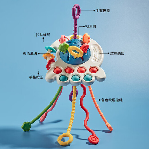 
Exhale Baby Can bite 6 months fun finger excitement toys can press the enlightenment early education toys Octopus Lala Le [Blue]